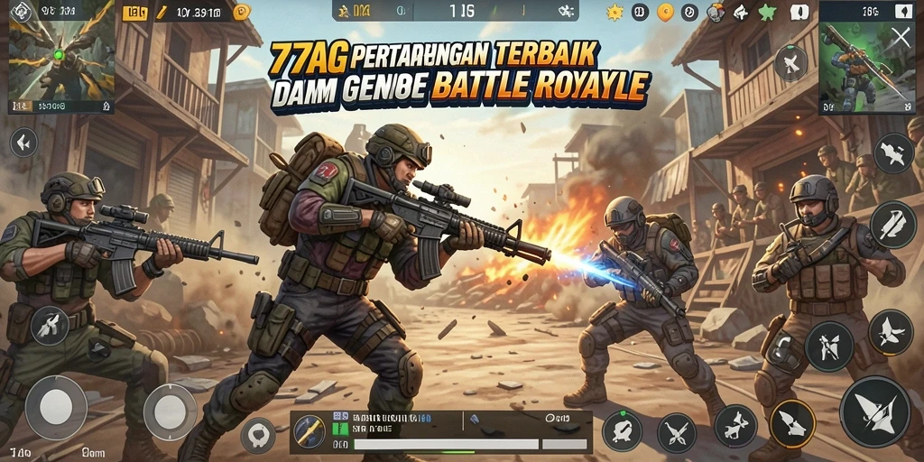 Tampilan epik dari gameplay dalam 77AG Battle Royale.