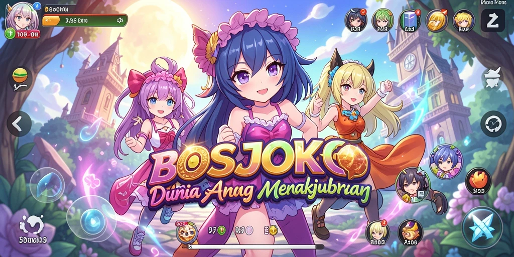 Screenshot gameplay BOSJOKO yang menampilkan karakter anime yang dinamis.