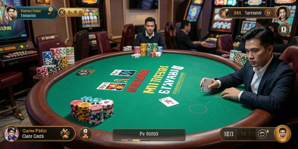 Tampilan gameplay Poker yang seru dan interaktif di MEGA338.