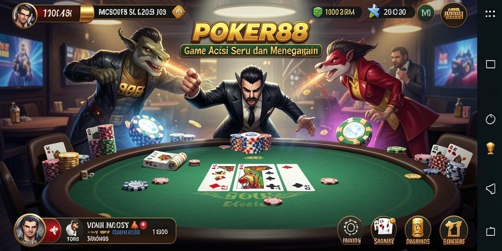 Screenshot gameplay POKER88 yang menampilkan aksi mendebarkan.