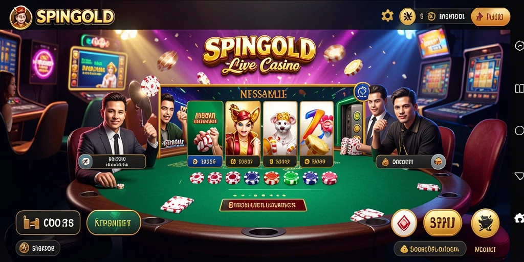 Screenshot permainan SPINGOLD dengan dealer langsung yang interaktif dan grafik yang memukau.